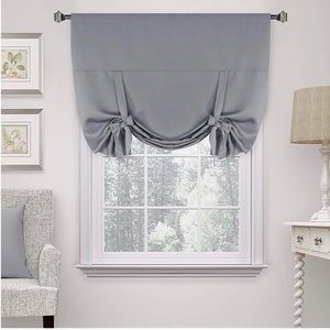 Thermal Insulated Blackout Curtain Tie Up Window Shade 42"x63"Dove Gray